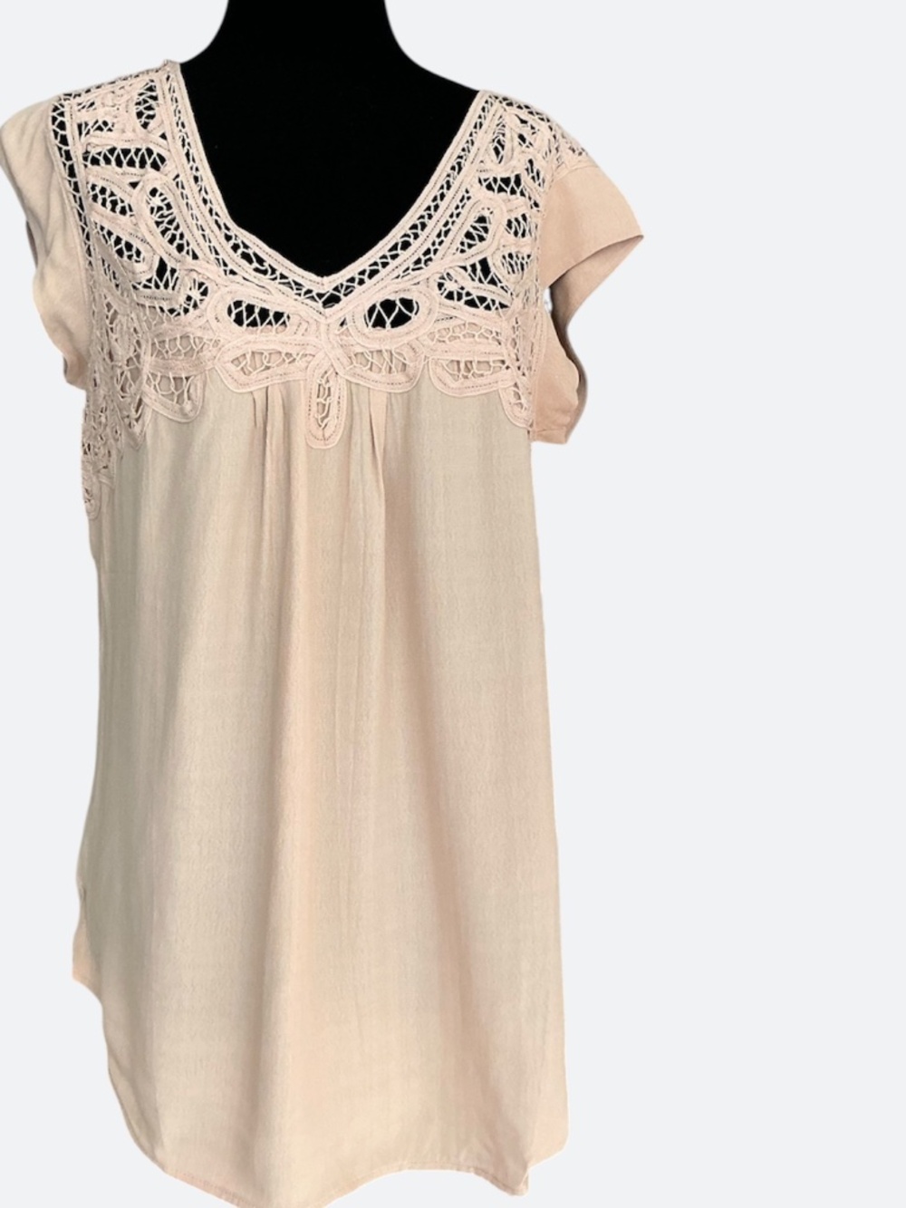 Anthropologie Daniel Rainn Battenberg Lace Yoke Cap Sleeve Peach Pink Top SZ S